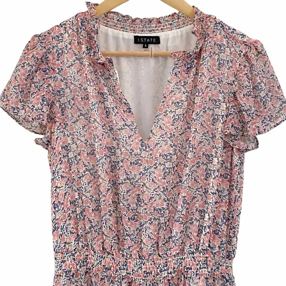 1.State Dress Sunwashed Floral Print High Low Pink Blue Women’s Size Small - Picture 5 of 10